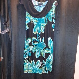 Enfocus Studio Black and Teal Floral Dress
